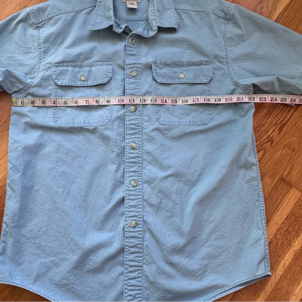 L.L.Bean Men’s Medium Blue Comfort Stretch Sun Washed Shirt Short Sleeve Pockets - Picture 3 of 14